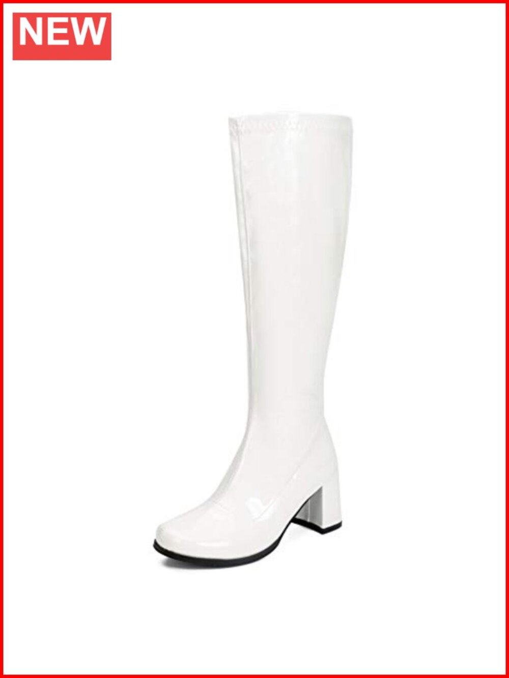Faux Leather Knee High Gogo Boots Block Heel Square Toe Disco Style